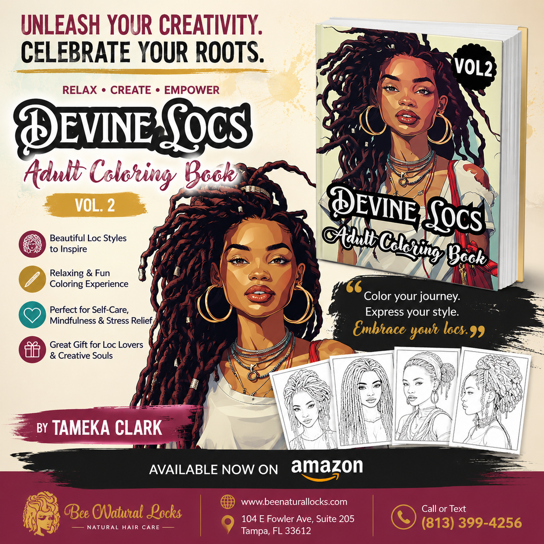 Relax, Create &amp; Celebrate Natural Beauty with Devine Locs Adult Coloring Book – Volume 2